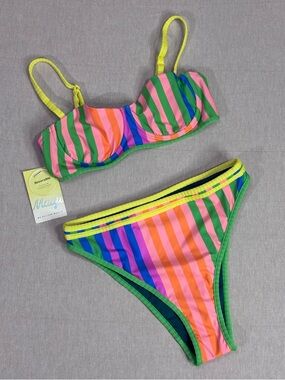 Maaji Reversible Bikini Set NWT Stripe Colorblock High Cut Medium